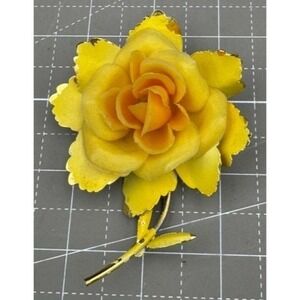 Vintage Yellow Enamel and Plastic Flower Brooch Pin READ
